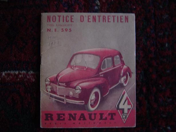 RENAULT 4 CV 1950 ? manual notice d'entretien moteur type 662