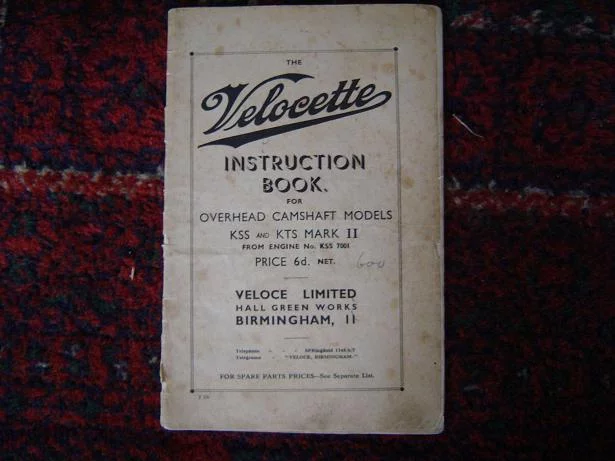 VELOCETTE instruction book OHC models KSS en KTS mark II 1936 ?