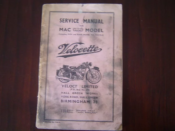 VELOCETTE MAC rigid frame  1957 service manual incl. MOV MSS models