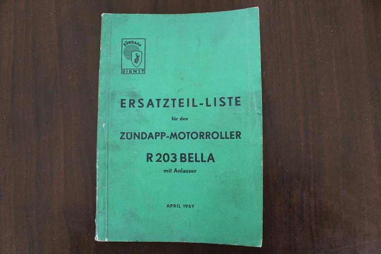 ZÜNDAPP BELLA R 203 mit anlasser 1957 ersatzteil liste onderdelen boek parts list