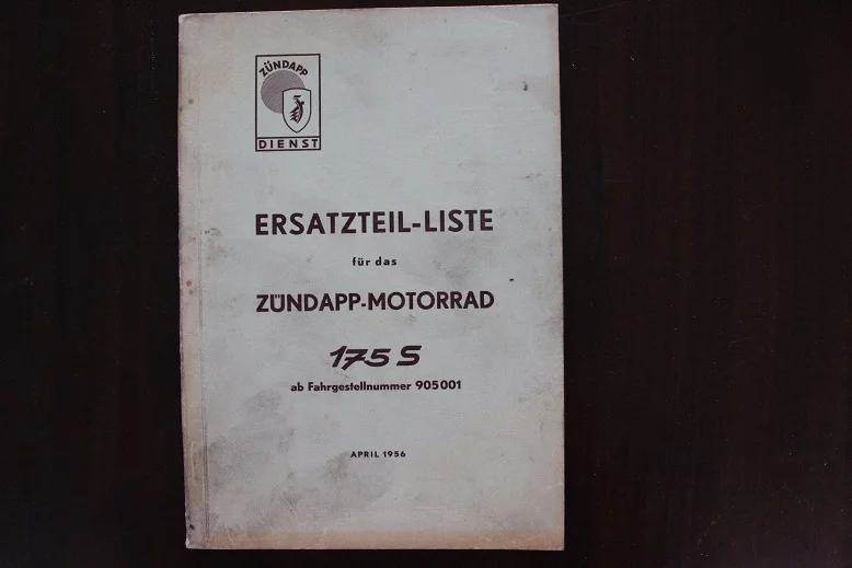 ZÜNDAPP 175S 1956 motorrad ersatzteil liste onderdelen boek parts list 175 S