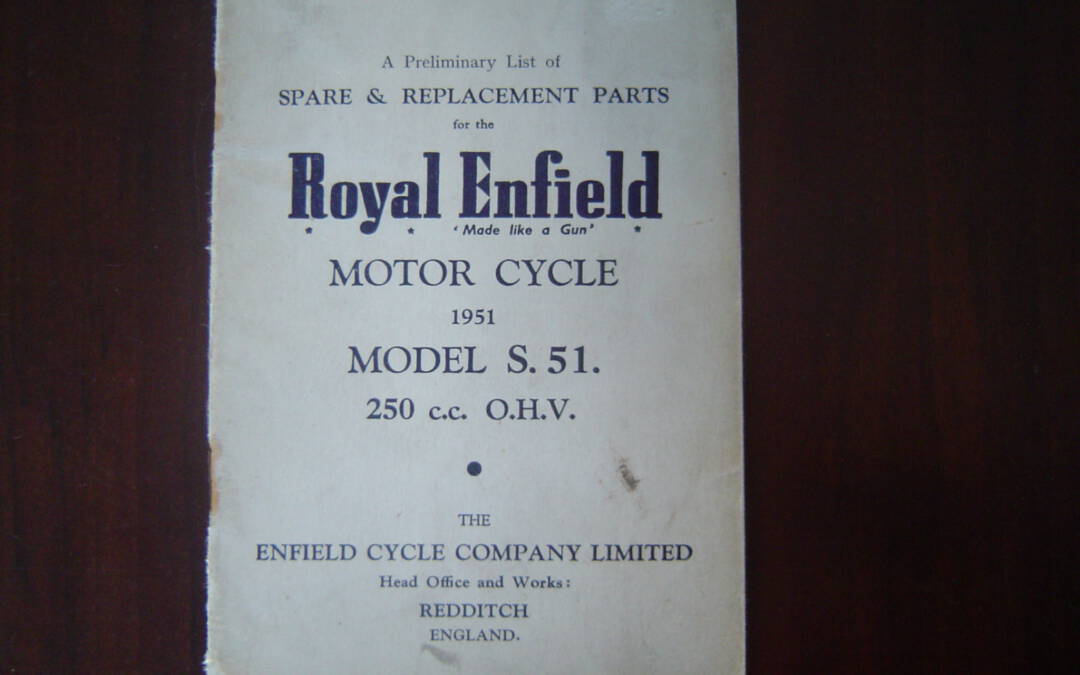 ROYAL ENFIELD S.51 250cc OHV 1951 motorcycle parts list