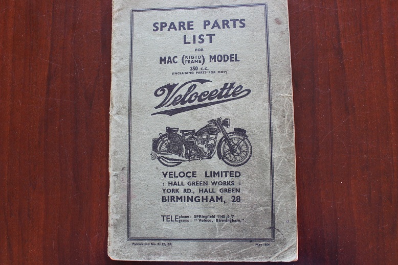 VELOCETTE MAC 350cc rigid frame model incl. MOV parts 1954 spare parts ...
