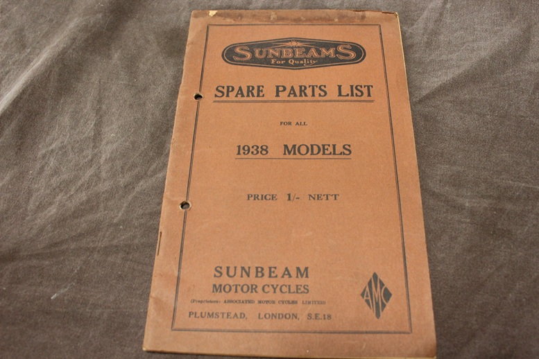 Sumbeam 1938 models motorcycle parts list
