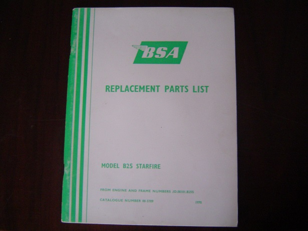 BSA B25 Starfire 1970 motorcycle parts list
