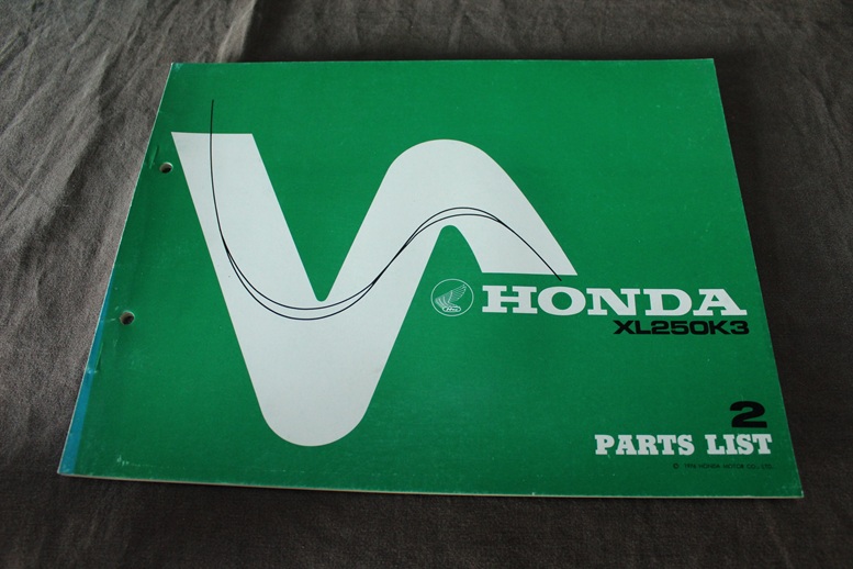Honda XL250K3 1976 motorcycle parts list XL250 K3